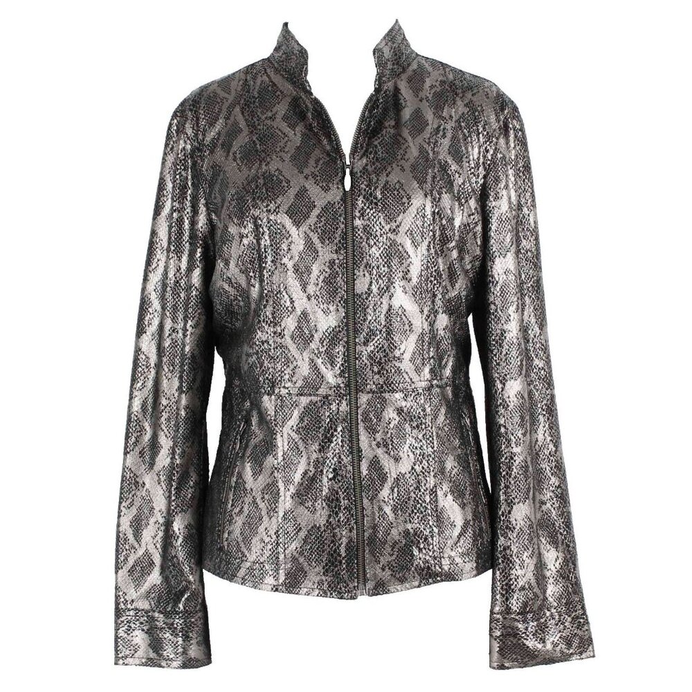 Chicos $119 Sz 1 Black Silver Python Samaira 100% Polyester Jacket